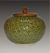 Crackle jar with turned wood (Goncalo Alve) cover.